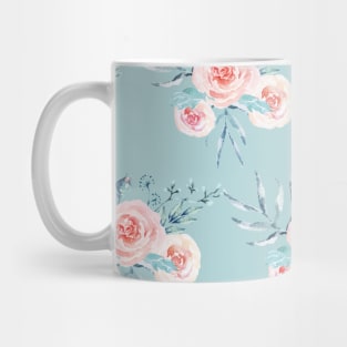 Pink Watercolor Rose in Sky Blue Background Mug